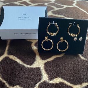 Avon Signature Collection Pioneer 3 Pair Gold Tone Earring Set